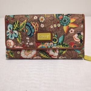 OILILY Multi Colorful Floral Brown Boho Zip Around Wallet City Clutch 7.5"x4"